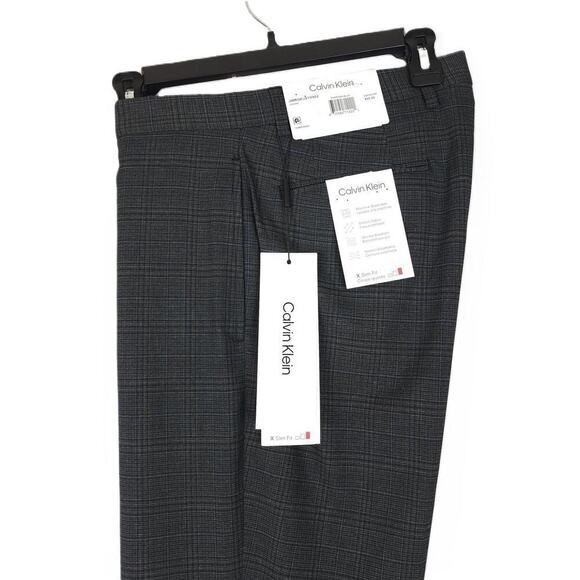 Calvin Klein Men's Slim-Fit Stretch Dress Pants Charcoal Blue Plaid 36x34 NWT - Picture 1 of 4